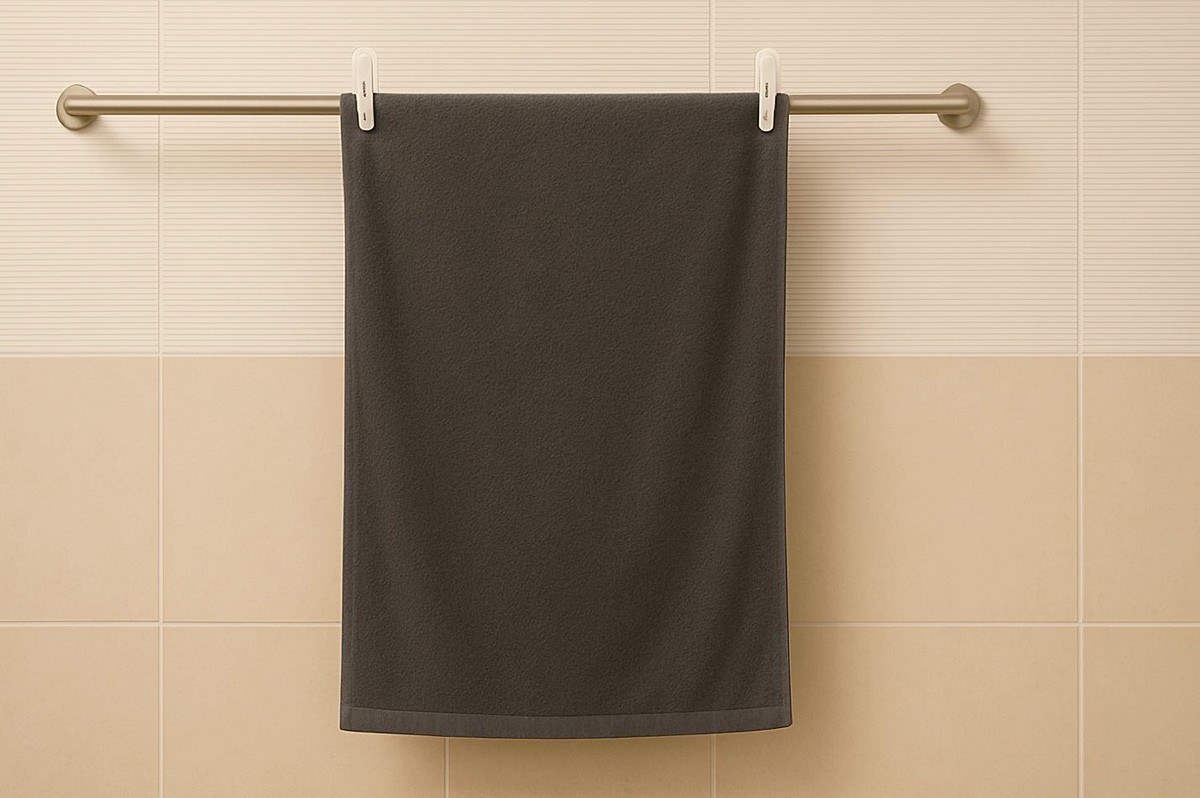 수건을 길게 늘어뜨려 끝부분을 빨래집게로 고정한 모습. 기사 이해를 돕기 위해 AI를 활용해 제작한 자료 사진입니다.