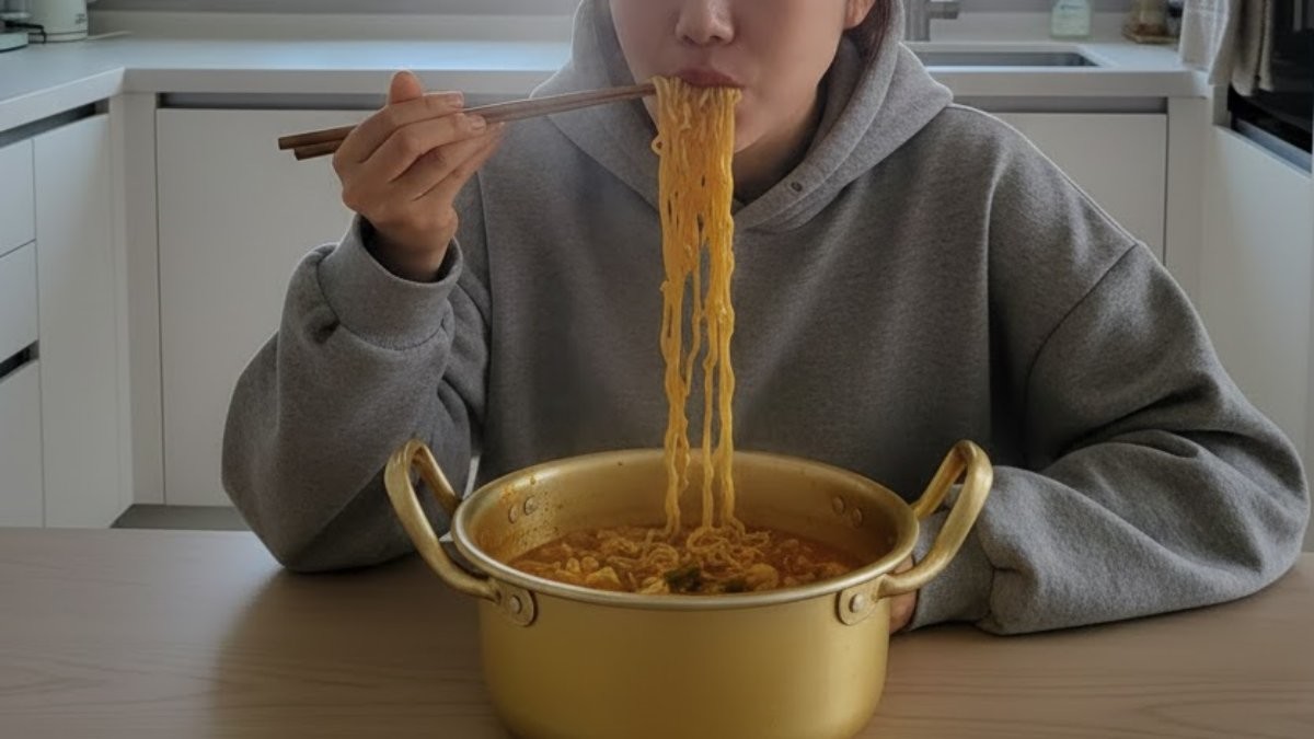 라면 먹는 사람. 기사 내용을 바탕으로 AI가 생성한 자료사진.