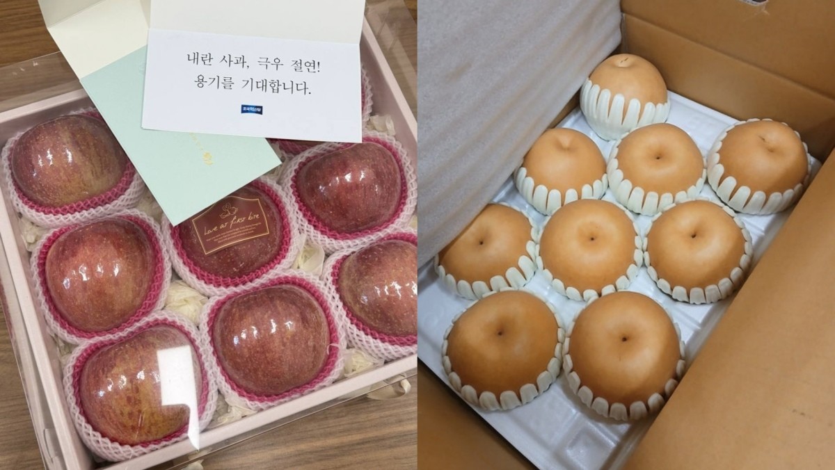 조국혁신당이 국민의힘에 보낸 사과와 국민의힘이 조국혁신당에 보낸 배 / 조국혁신당, 국민의힘 제공