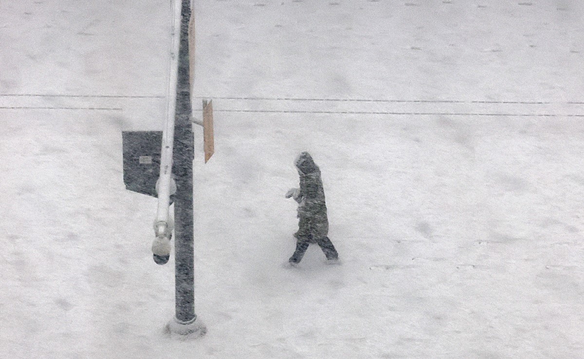 서울에 대설주의보가 내려진 날 서울 종로구 광화문 광장 일대에서 한 시민이 눈을 맞으며 길을 걷고 있다. 기사 이해를 돕기 위한 자료 사진 / 뉴스1