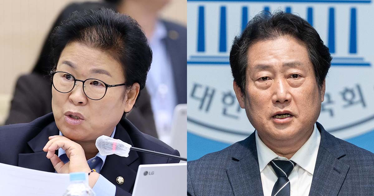 친청(친정청래)계    문정복(왼쪽) 더불어민주당 의원과 친명(친이재명) 인사로 꼽히는 유동철 민주당 부산 수영구 지역위원장. / 뉴스1