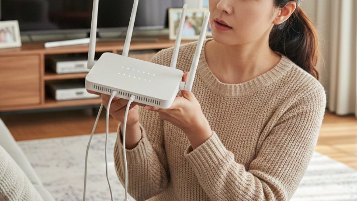 집 공유기를 확인하는 사람. 기사 내용을 바탕으로 AI가 생성한 자료사진.