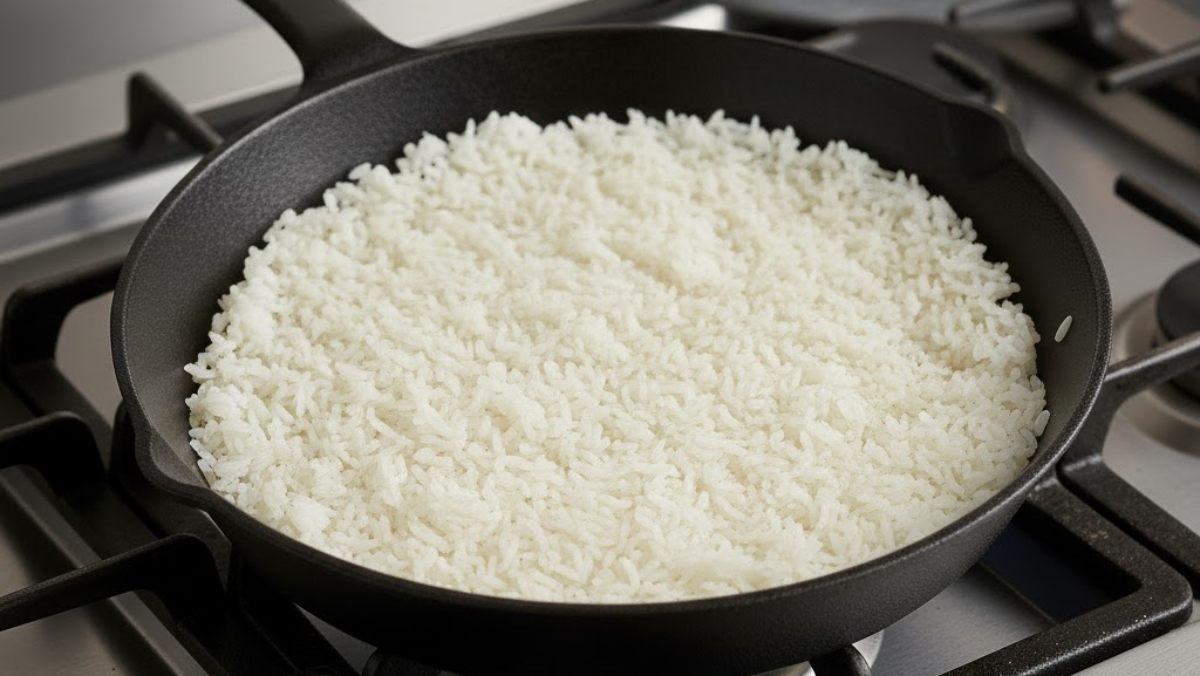 후라이팬을 활용해 지은 밥. AI가 생성한 자료사진.
