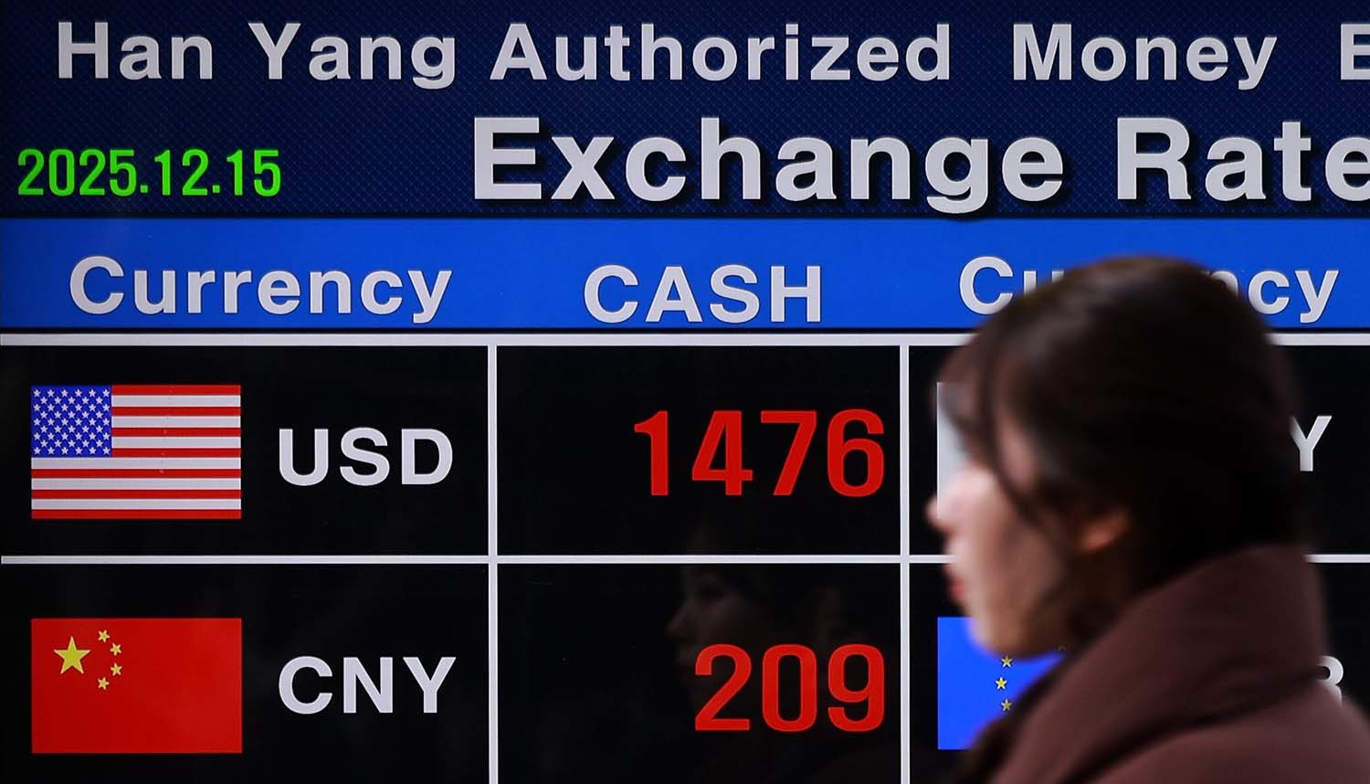 원·달러 환율 평균이 1470원을 넘어 외환위기 이후 월간 기준 최고 수준으로 치솟은 가운데 15일 서울 중구 명동 거리 환전소에 환율이 표시돼 있다. / 뉴스1