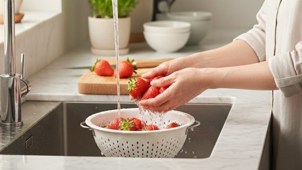 딸기 씻는 모습. 기사 내용을 바탕으로 AI가 생성한 자료사진.