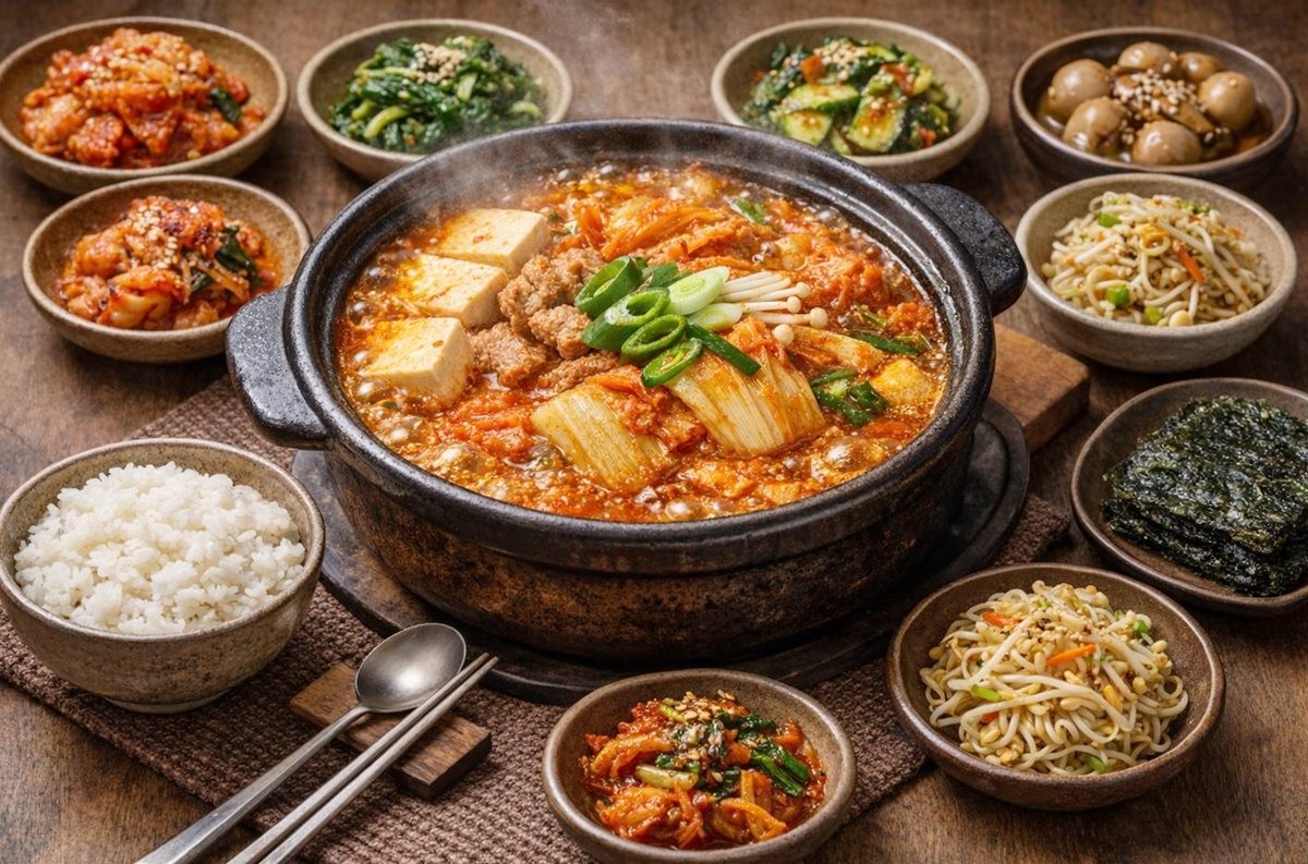김치찌개로 한상을 차린 모습. 기사 이해를 돕기 위해 AI를 활용해 제작한 자료 사진입니다.
