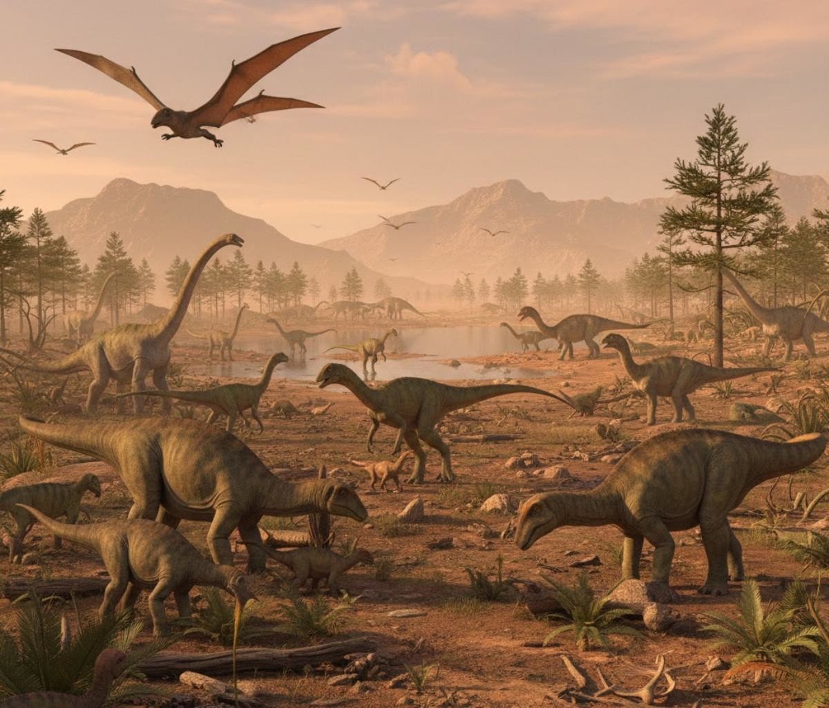 공룡들의 모습. 기사 내용을 바탕으로 AI가 생성한 자료사진.