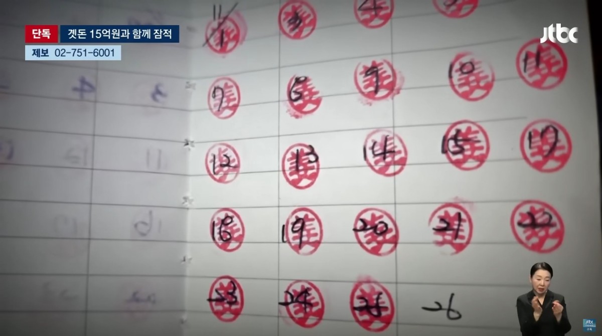 낙찰계 납입 내용. / 유튜브 'JTBC News' 곗돈 15억 들고 튀었다…가락시장 발칵 보도 화면 캡처