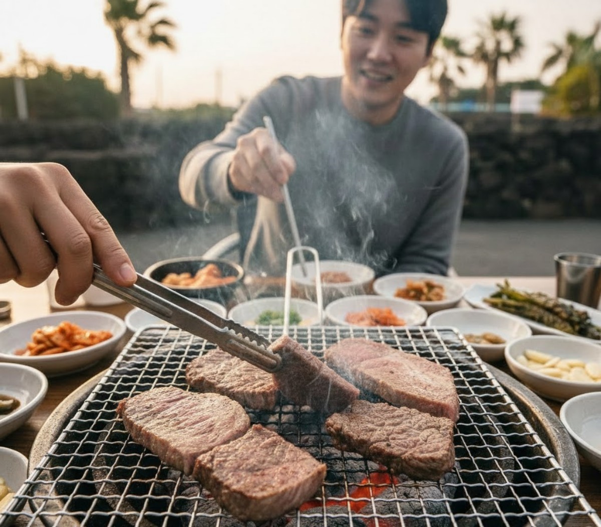 고기 구워먹는 사람들. 기사 내용을 바탕으로 AI가 생성한 자료사진.