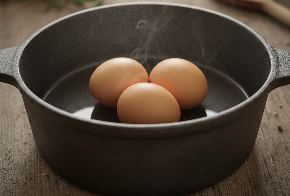 냄비에 물을 소량만 넣고 찌듯이 만든 삶은 계란 AI 이미지