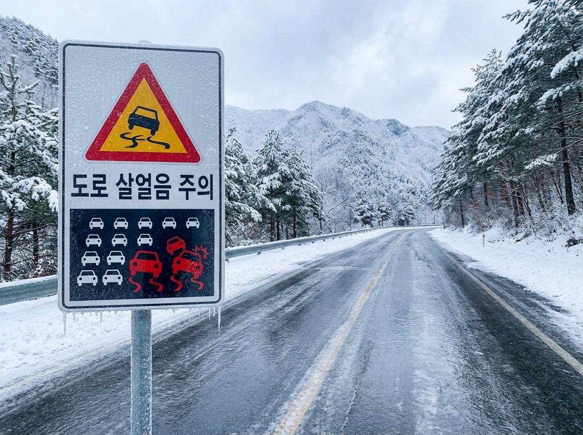 '겨울철 도로 살얼음 주의하세요!' 기사 내용을 바탕으로 제작한 자료사진.