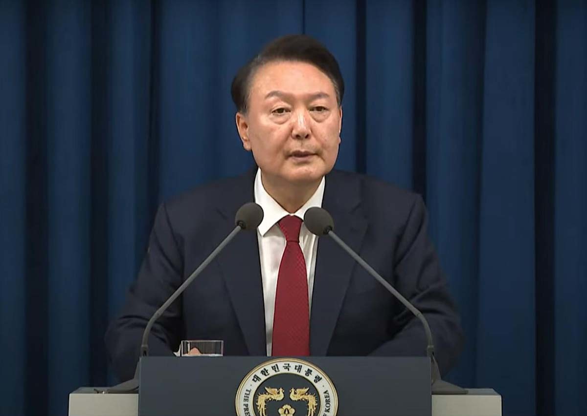 윤석열 전 대통령이  지난해 12월 3일 밤 서울 용산 대통령실 청사에서 긴급 대국민 특별 담화를 하고 있다. / KTV 캡처