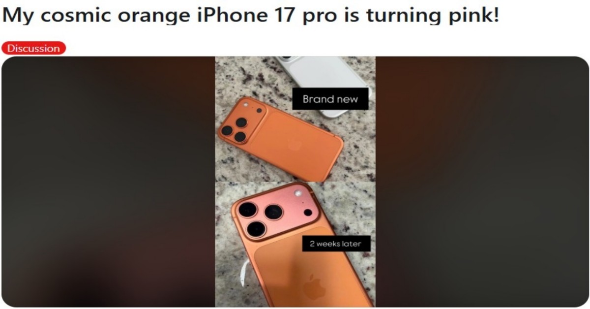 변색된 아이폰17 프로 '코스믹 오렌지' 색상 / 해외 커뮤니티 'Reddit'