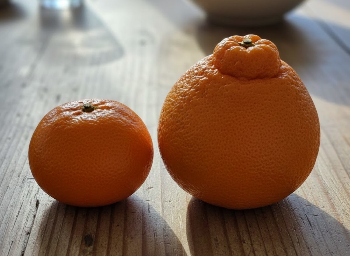 일반 귤(왼)과 레드향(오) 이미지. AI가 생성한 자료사진. (실제와 차이가 았을 수 있음을 알립니다.)