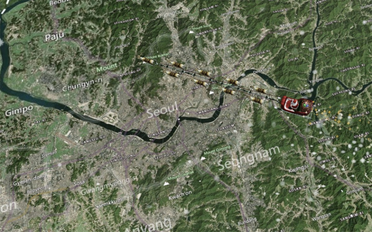 산타가 서울 상공을 지나는 모습. / NORAD 홈페이지