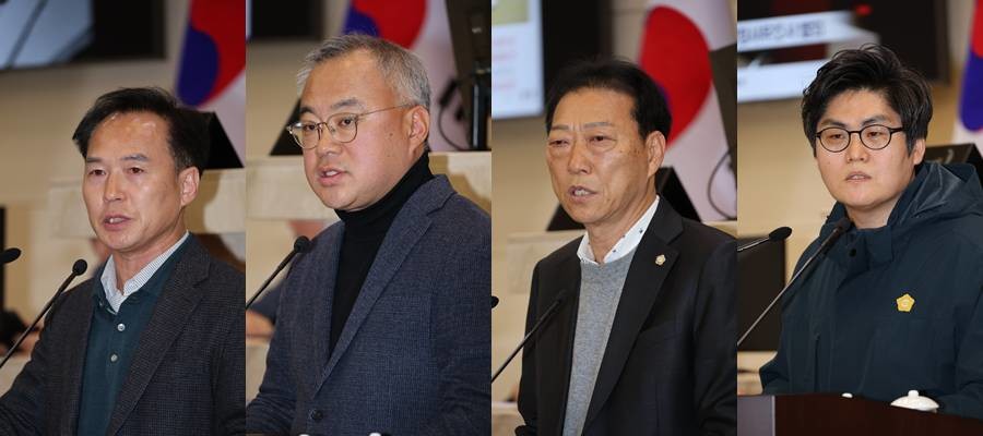 왼쪽부터 5분자유발언하는 전주형 의원, 배상신 의원, 김영헌 의원, 김상민 의원/포항시의회