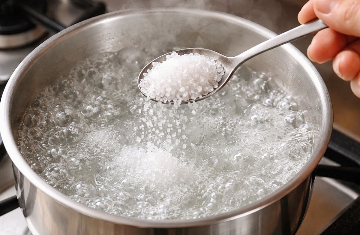 끓는물에 소금을 집어넣는 모습. 기사 이해를 돕기 위해 AI를 활용해 제작한 자료 사진입니다. 실제 모습과 다소 차이가 있을 수 있습니다.