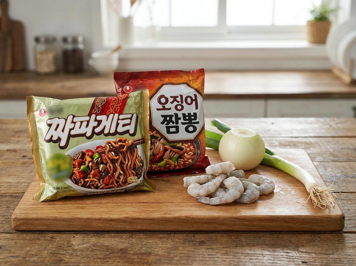 '짜파게티+오징어 짬뽕=오파게티?!' 기사 내용을 바탕으로 제작한 자료사진.