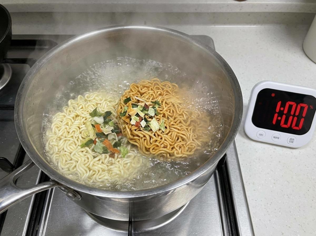 짜파게티와 오징어 짬뽕 같이 끓이기. 기사 내용을 바탕으로 제작한 자료사진.