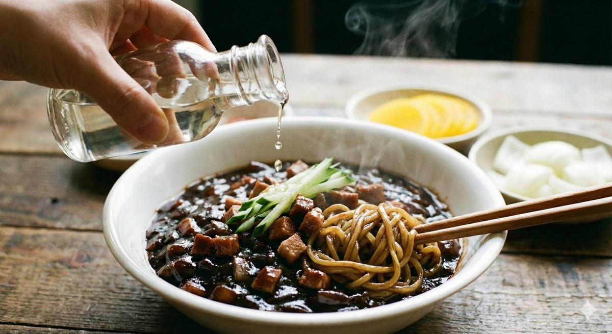 짜장면에 식초를 넣는 모습. 기사 이해를 돕기 위해 AI를 활용해 제작한 자료 사진입니다.