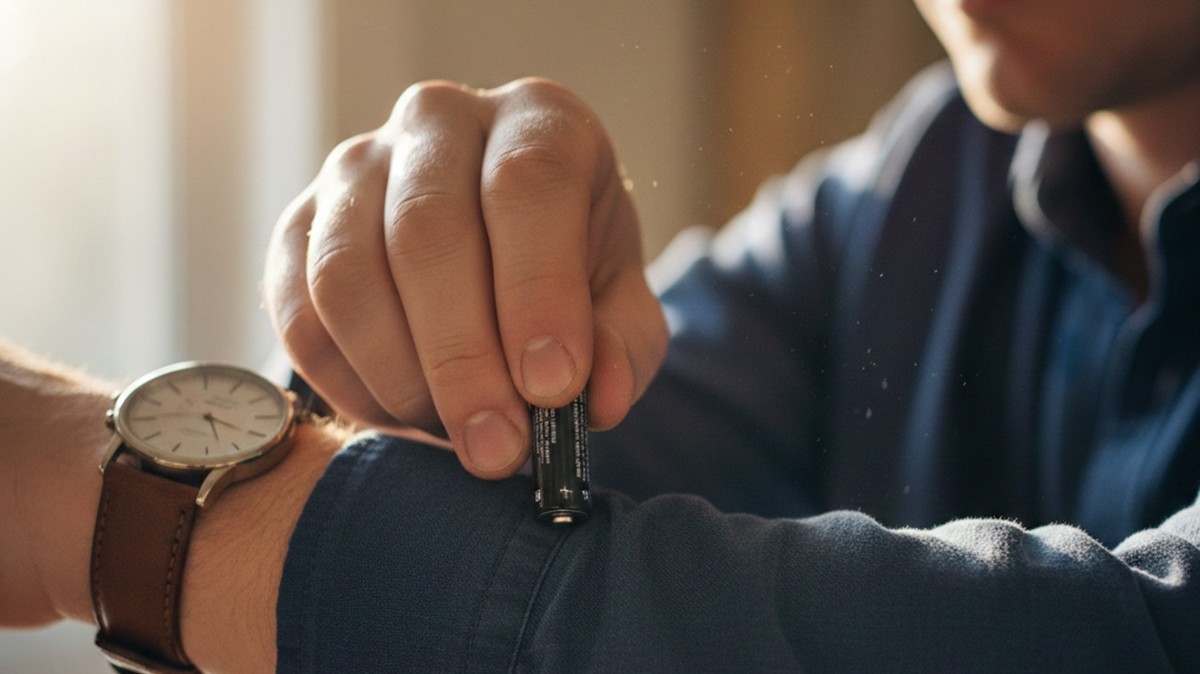 방전된 건전지를 옷에 문지르는 AI 이미지