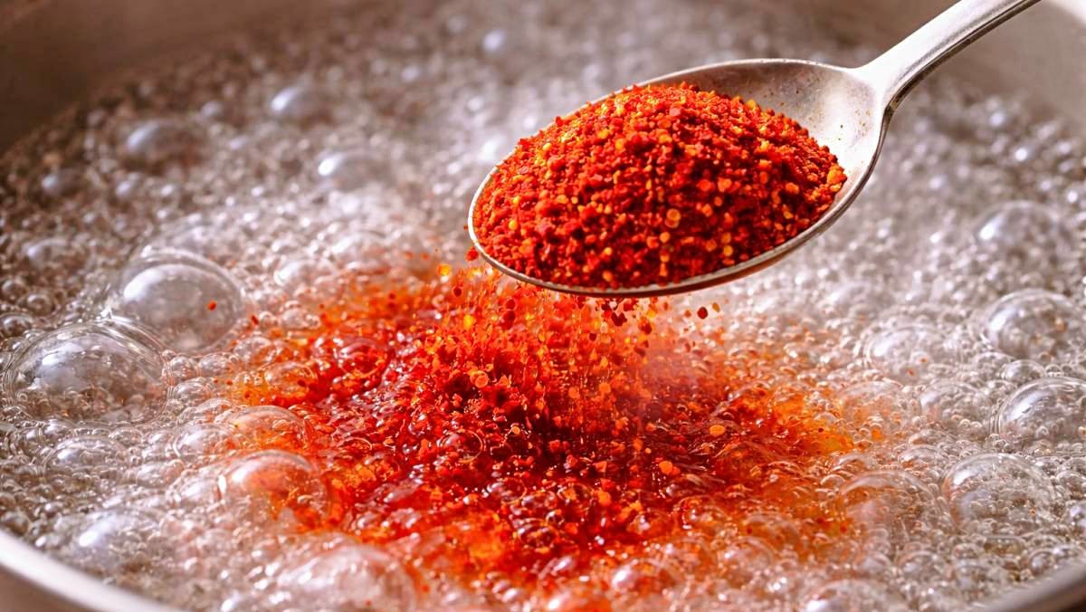 '끓는 물에 고춧가루 3스푼만 넣어 보세요' 기사 내용을 바탕으로 제작한 자료사진.