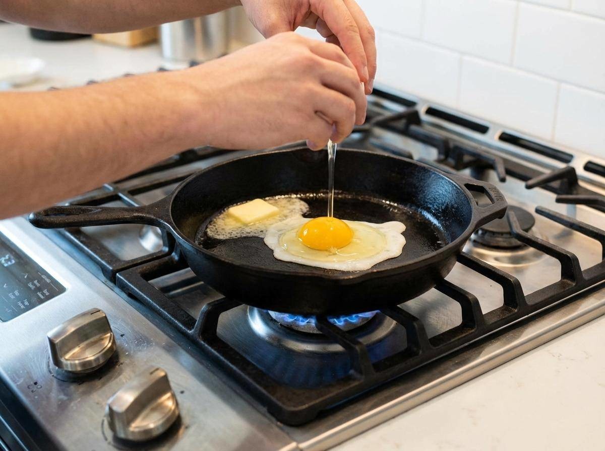 계란후라이 조리 모습. 기사 내용을 바탕으로 제작한 자료사진.