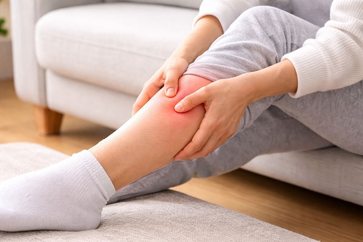 다리에 쥐가 났을 때 모습. 기사 이해를 돕기 위해 AI를 활용해 제작한 자료 사진입니다.