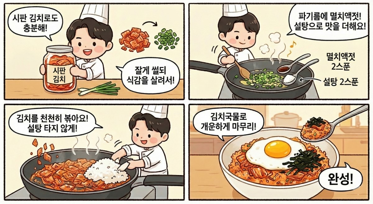[만화] '신상출시 편스토랑' 류수영이 소개한 김치볶음밥 레시피를 기반으로 제작한 AI 레시피 만화.
