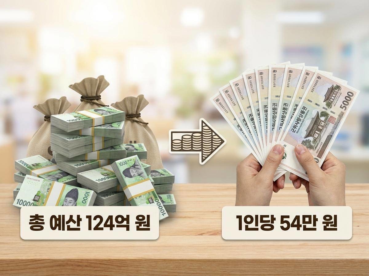 1인당 54만원씩 군위사랑상품권 지류로 지급할 예정. 기사 내용을 바탕으로 제작한 자료사진.