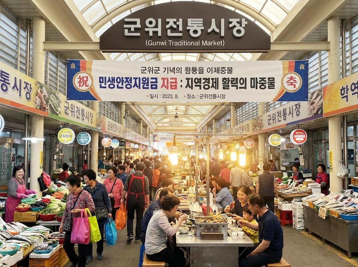 군위사랑상품권(종이류)으로 지급되는 민생지원금은 군위군 관내에서만 사용 가능하며, 대구시내에서는 사용할 수 없다. 기사 내용을 바탕으로 제작한 가상의 자료사진.