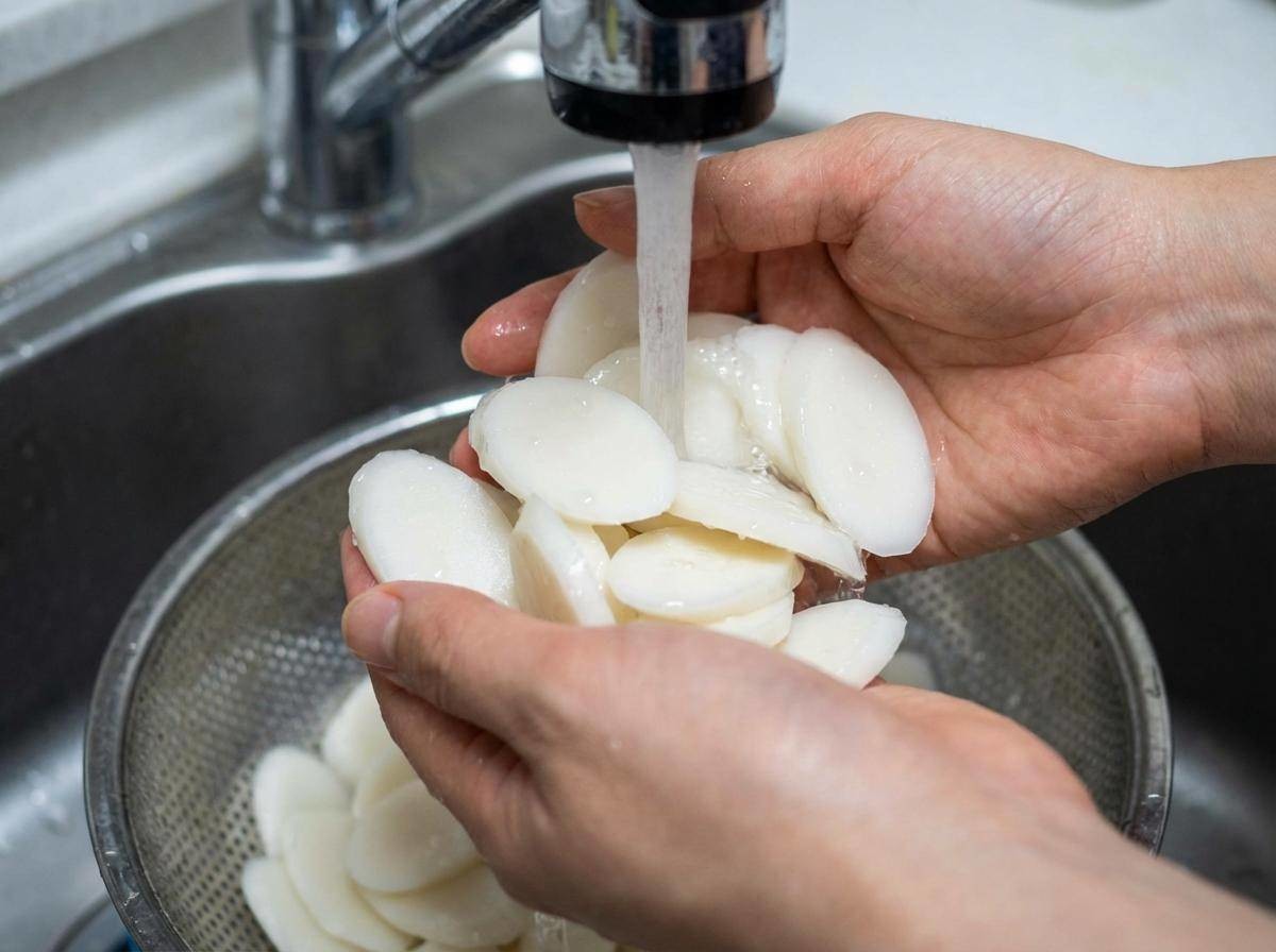 가볍게 떡 헹구기. 기사 내용을 바탕으로 제작한 자료사진.