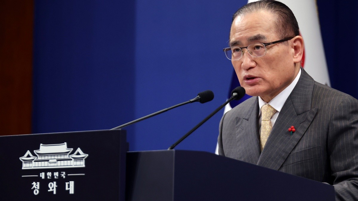 위성락 국가안보실장이 2일 청와대 기자회견장에서 이재명 대통령의 중국 국빈방문에 대해 브리핑하고 있다. / 연합뉴스