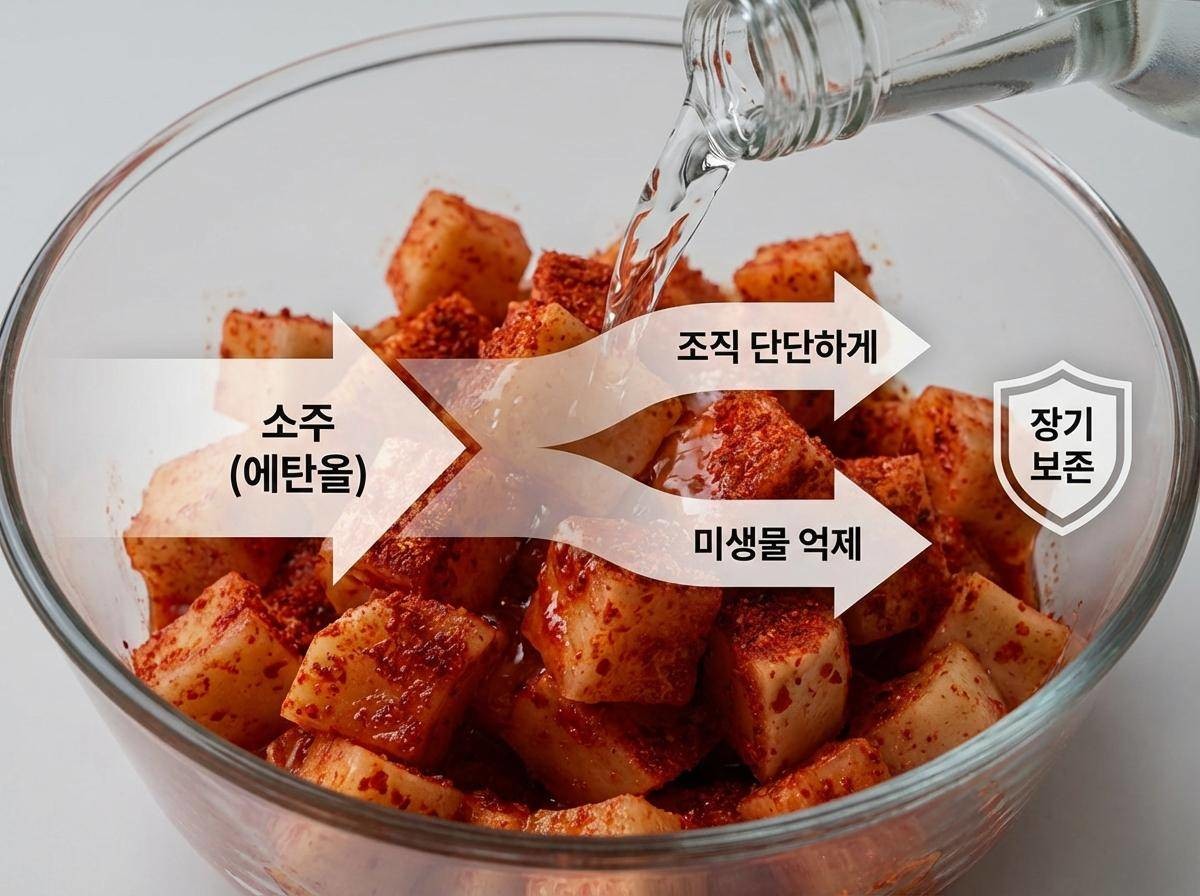 '무에 소주 반컵을 부어 깍두기를 만든다고?!' 기사 내용을 단순 표현한 제작 자료사진.