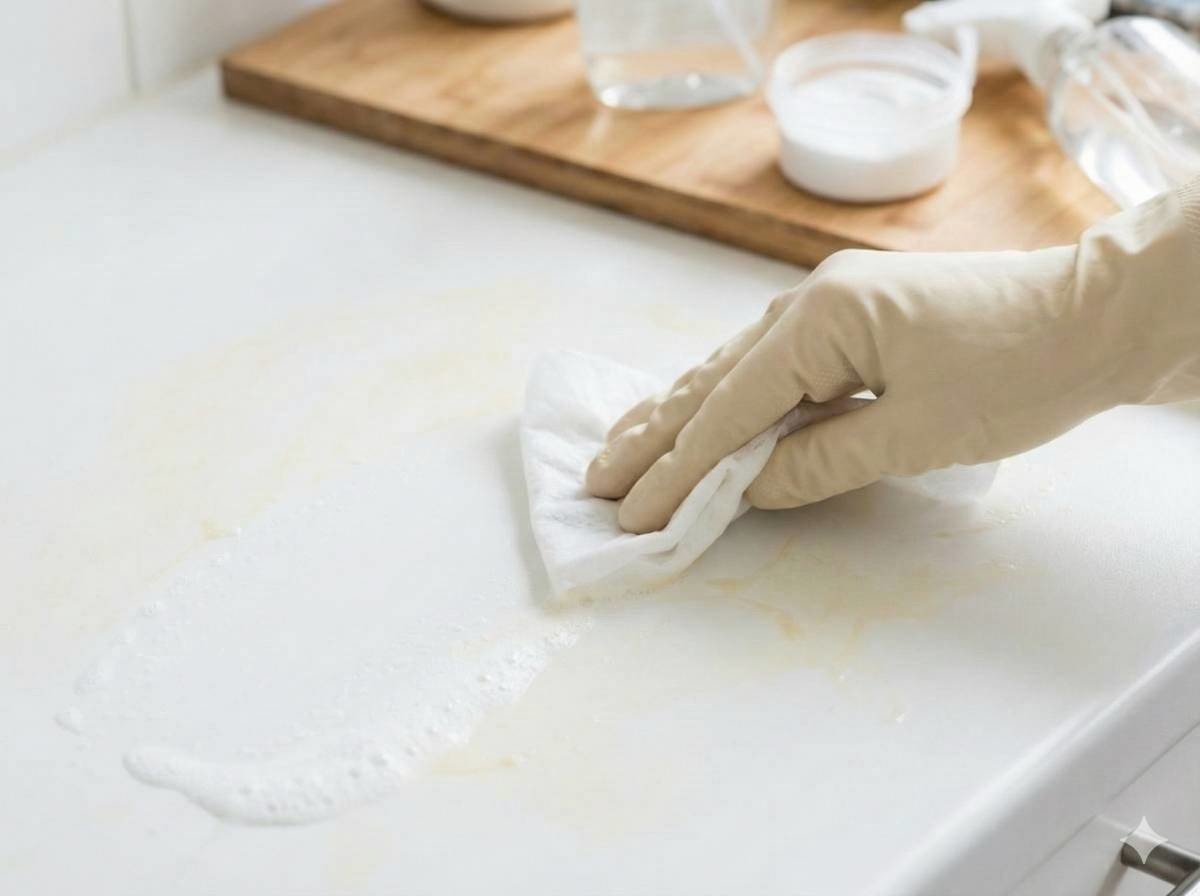 자체적으로 만든 청소 세제에 물티슈 묻혀 주방 상판 닦기. 기사 내용을 바탕으로 제작한 자료사진.