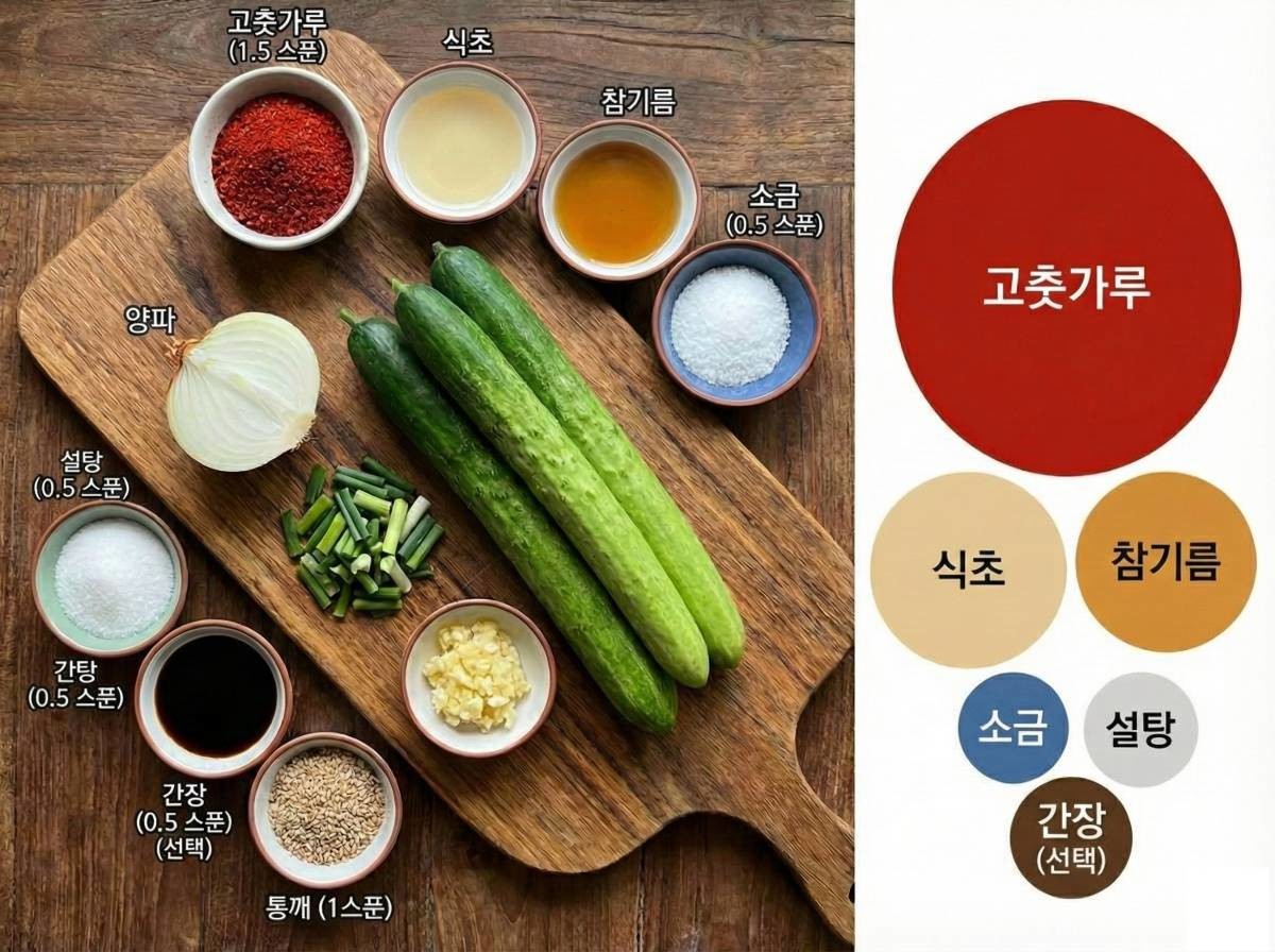 '지퍼백 오이무침'을 위한 재료들. 기사 내용을 바탕으로 제작한 자료사진.