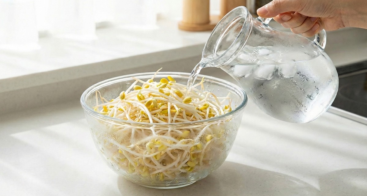 콩나물에 찬물을 부어 보관하며 오래 신선하게 보관할 수 있다. / AI 생성 이미지