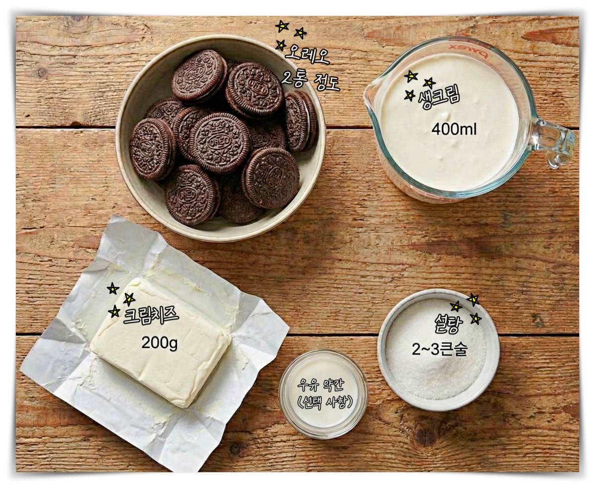 '오레오 아이스박스' 만들기 준비 재료. 기사 내용을 바탕으로 제작한 자료사진.