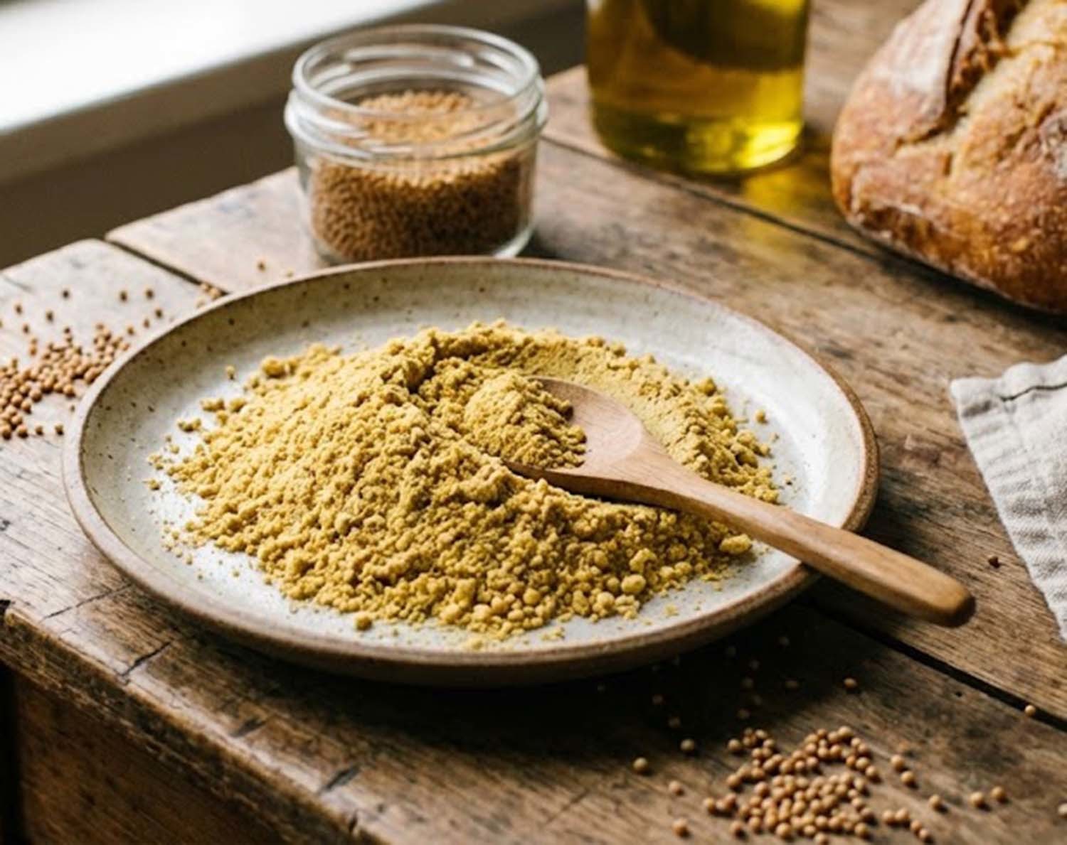 겨자씨 가루. 글에 대한 이해를 돕기 위해 AI 툴로 제작한 사진.