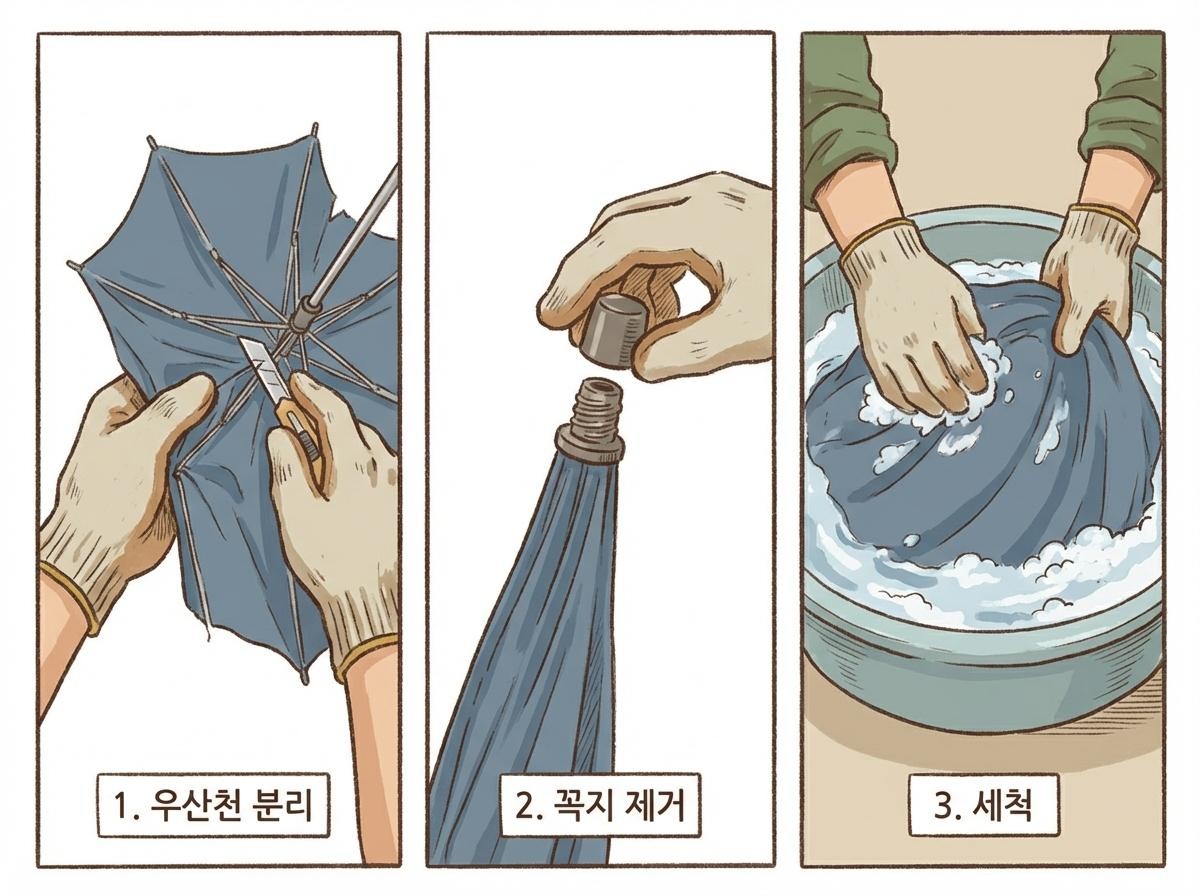 망가진 우산은 우산천과 우산살을 분리해준다. AI툴로 제작한 이미지.