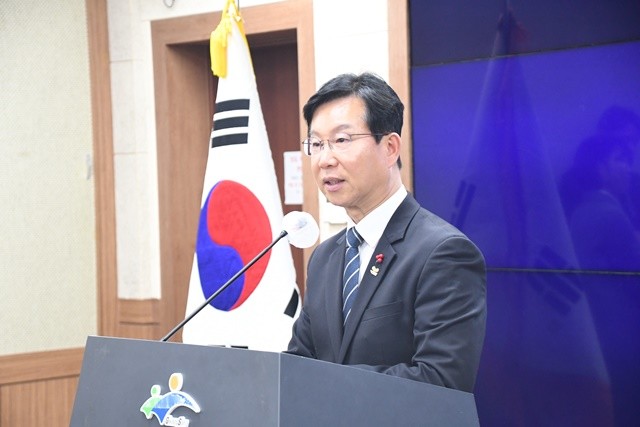 박병규 광산구청장이 7일 구청에서 열린 신년 기자간담회에서 ‘시민 주권’을 통한 구정 성과와 2026년 비전을 발표하고 있다./노해섭 기자