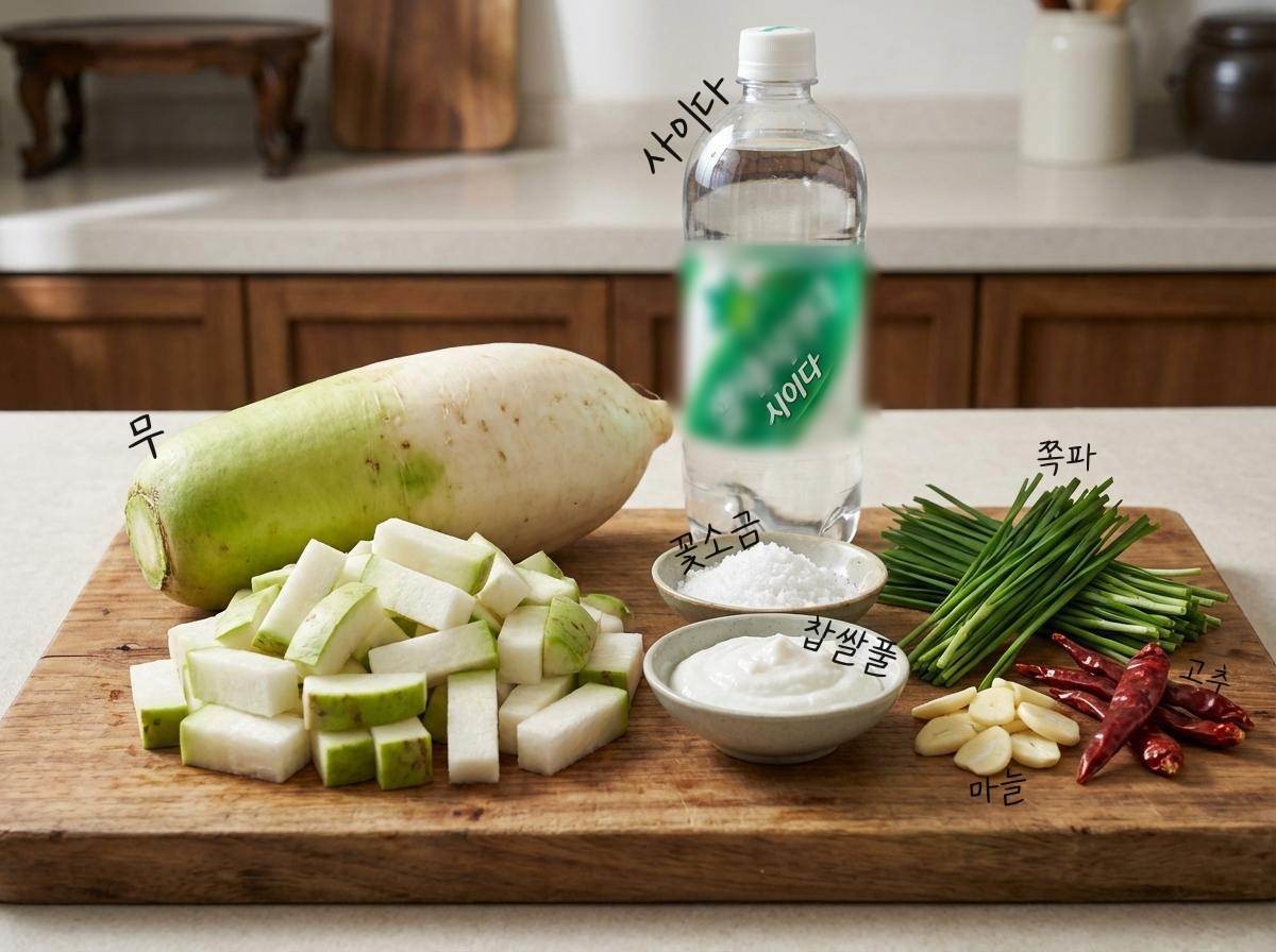 '사이다 동치미' 준비 재료들. 기사 내용 토대로 AI툴 활용해 제작한 자료사진.