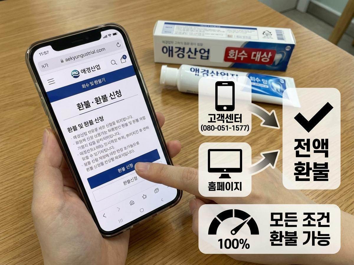 애경산업 치약 회수 전담 고객센터, 전화번호 080-051-1577 또는 홈페이지로 신청하면 제품 구매 금액을 환불받을 수 있다. 기사 내용 토대로 AI툴 활용해 제작한 가상의 자료사진.