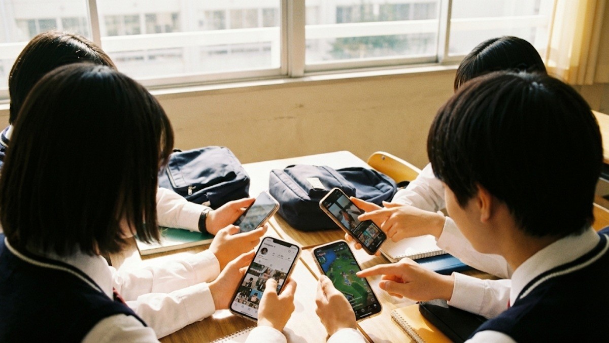 스마트폰 사용 중인 10대 청소년들 / AI 생성 이미지