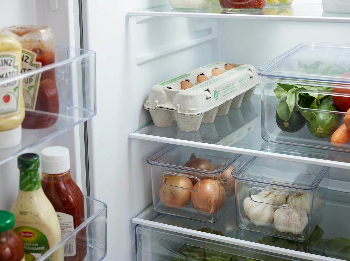 냉장고 문 쪽은 개폐가 잦아 온도 변화가 크다. 온도가 자주 흔들리면 내부 결로가 생기고, 이는 세균 증식에 유리한 환경을 만든다. 계란은 냉장고 안쪽, 온도가 비교적 일정한 선반에 두는 편이 안정적이다. 흔들림이 적은 곳에 두는 것도 노른자 위치를 유지하는 데 도움이 된다.   기사 내용 토대로 AI툴 활용해 제작한 자료사진.