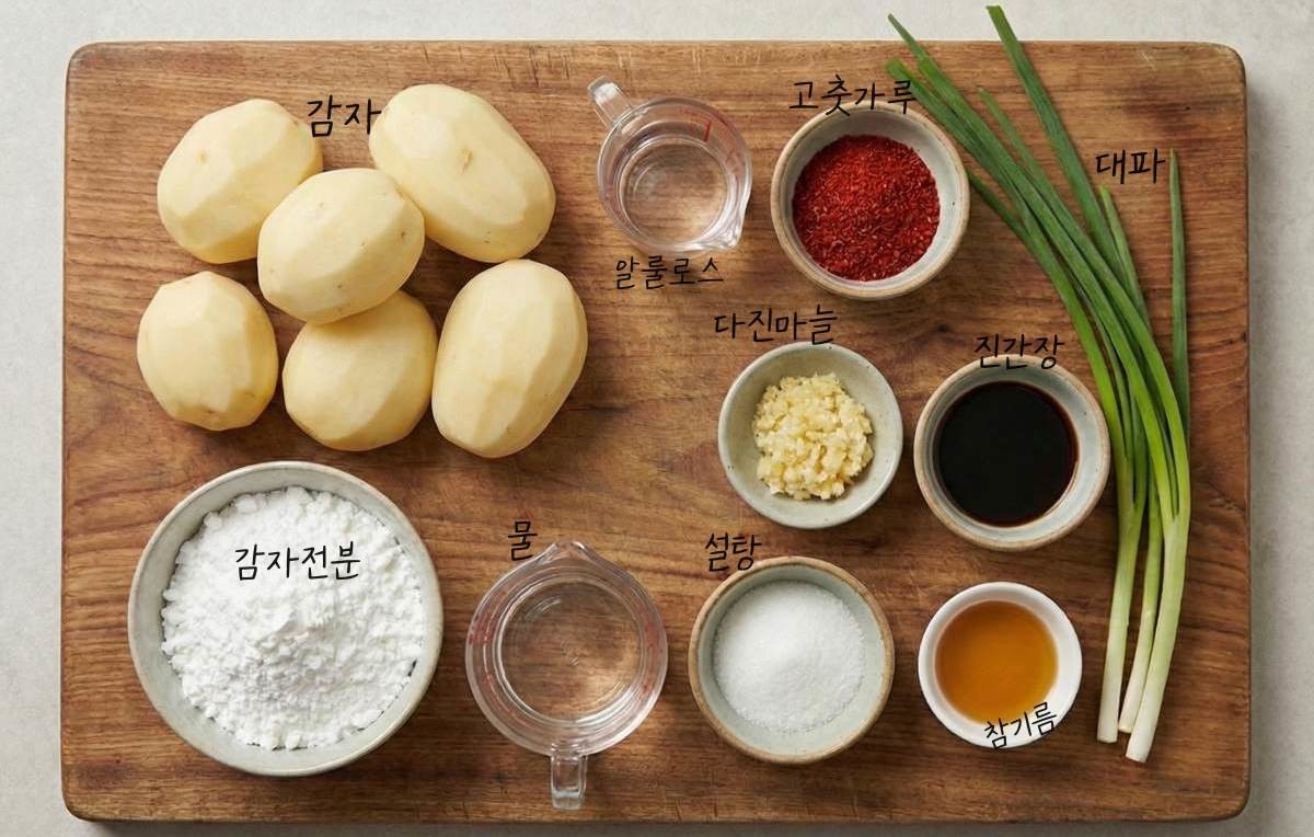 '비빔감자' 준비 재료들. 기사 내용 토대로 AI툴 활용해 제작한 자료사진.