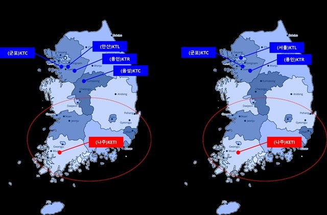 ESS, EV충전장치 분야 고효율 기자재 인증시험기관 위치도