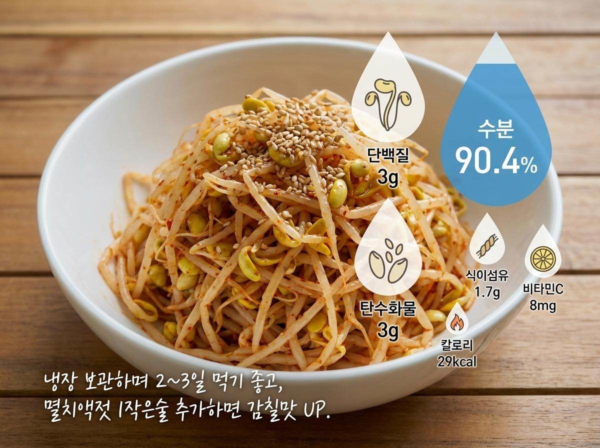 초간단 콩나물무침 완성. 기사 내용 토대로 AI툴 활용해 제작한 자료사진.