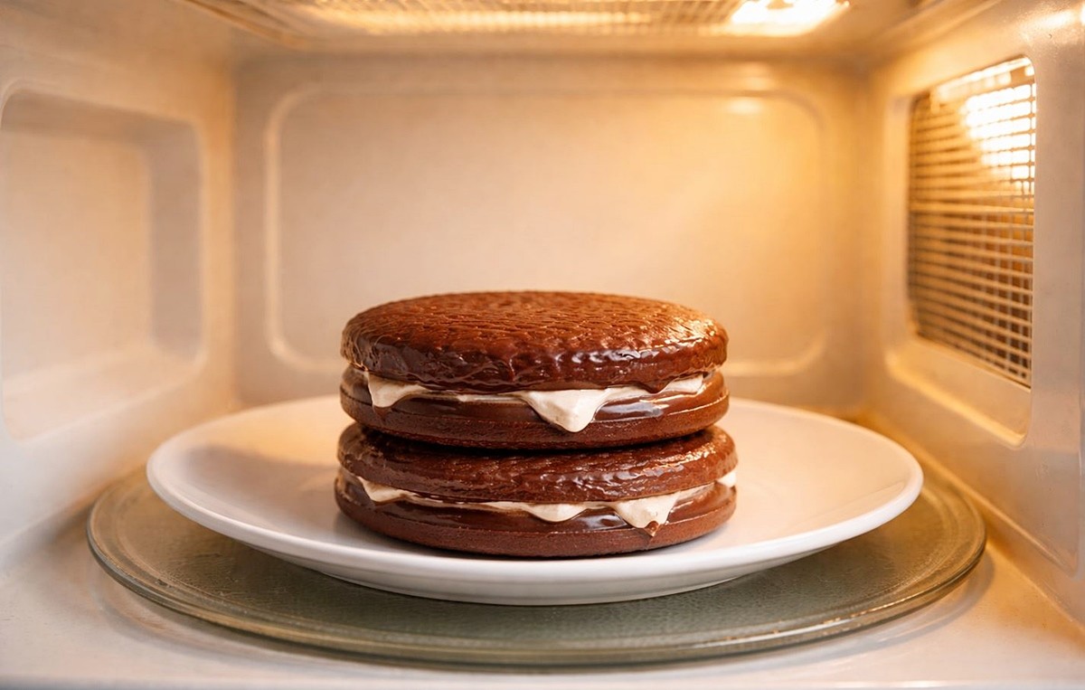 전자레인지에 초코파이를 놓은 모습. 기사 이해를 돕기 위해 AI를 활용해 제작한 자료 사진입니다. 실제 모습과 다소 차이가 있을 수 있습니다.