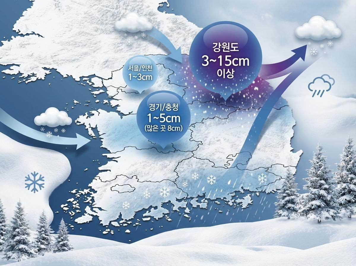 1월 2째주 주말 전국 기상 예보 상황. 기사 내용 토대로 AI툴 활용해 제작한 자료사진.